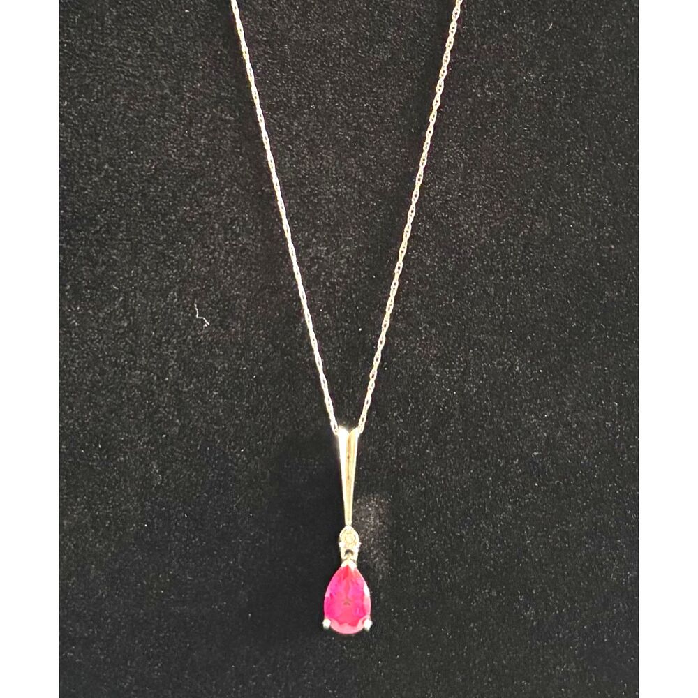 Italy 925 Sterling Silver Red Glass Ruby Drop Pendant Necklace Teardrop Dangle - Picture 3 of 7